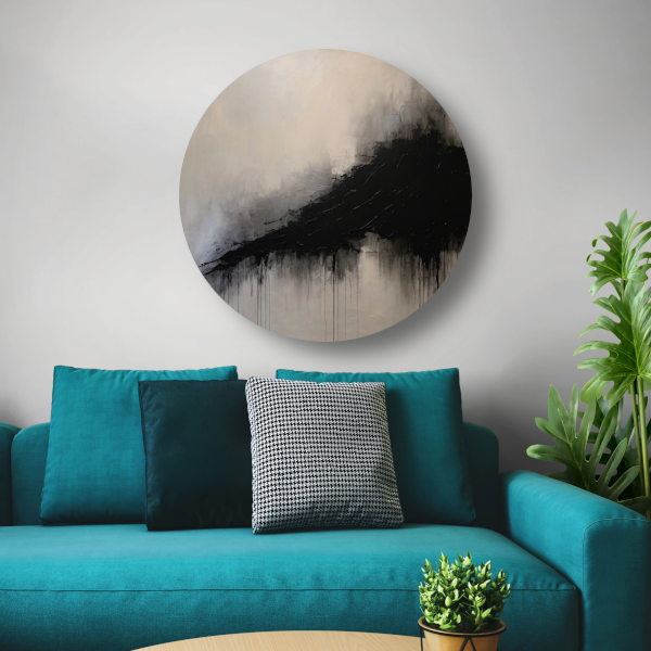 Spel van licht en schaduw in zwart-wit aluminium muurcirkel