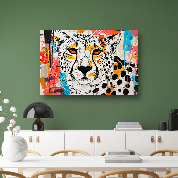 Cheetah schilderij in dynamische abstracte stijl canvas