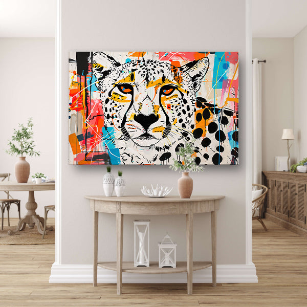 Cheetah schilderij in dynamische abstracte stijl canvas