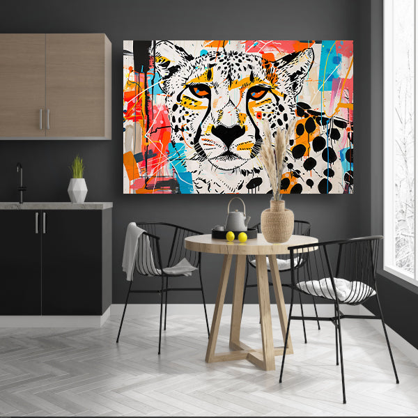 Cheetah schilderij in dynamische abstracte stijl canvas