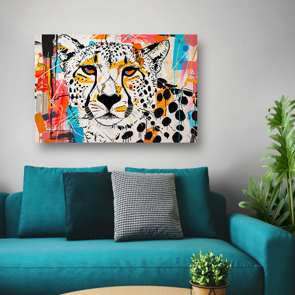Cheetah schilderij in dynamische abstracte stijl canvas