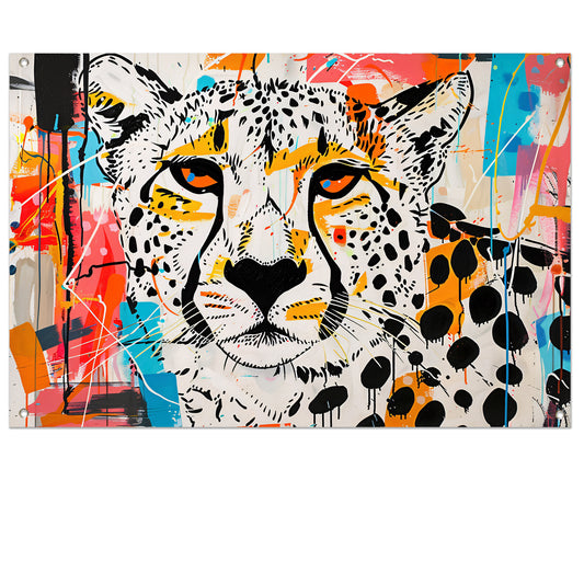 Cheetah schilderij in dynamische abstracte stijl tuinposter