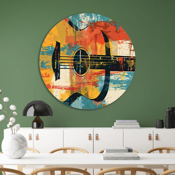 Abstracte gitaar in levendige kleuren aluminium muurcirkel