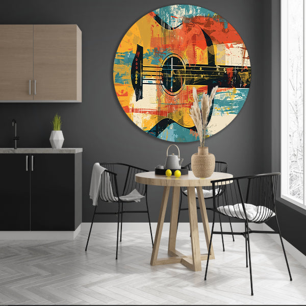 Abstracte gitaar in levendige kleuren aluminium muurcirkel