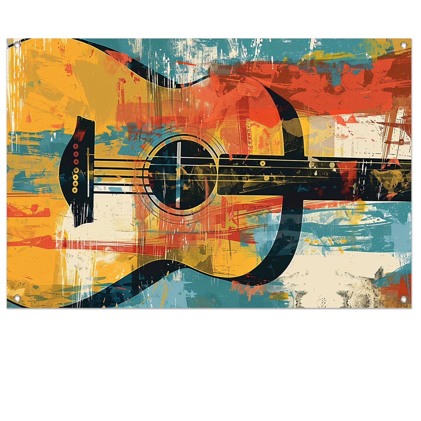 Abstracte gitaar in levendige kleuren tuinposter