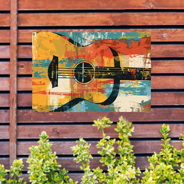 Abstracte gitaar in levendige kleuren tuinposter