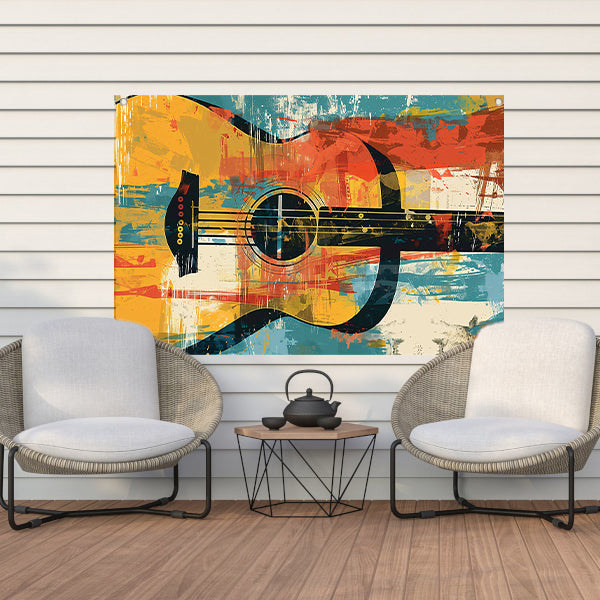 Abstracte gitaar in levendige kleuren tuinposter