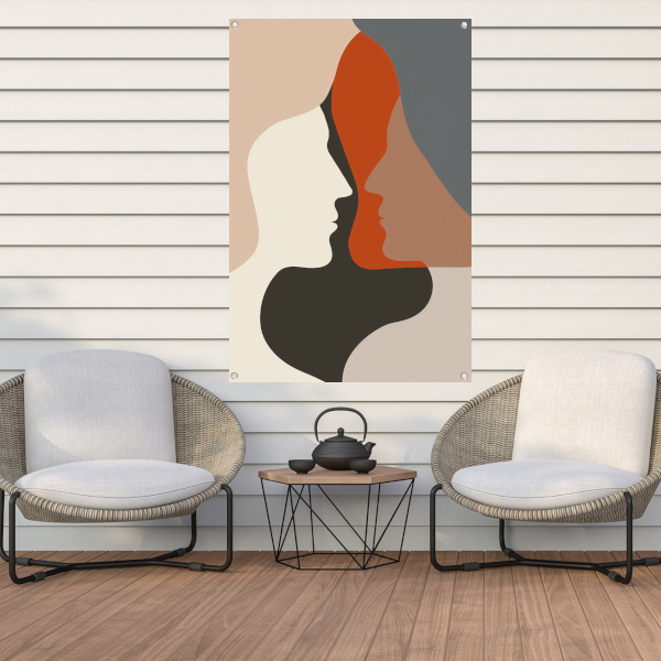 Abstracte Menselijke Profielen in Harmonieuze Kleuren tuinposter
