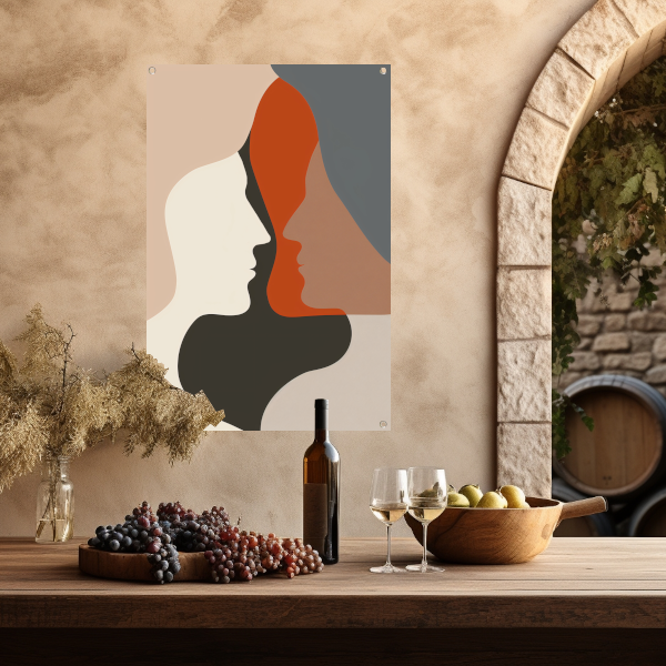 Abstracte Menselijke Profielen in Harmonieuze Kleuren tuinposter