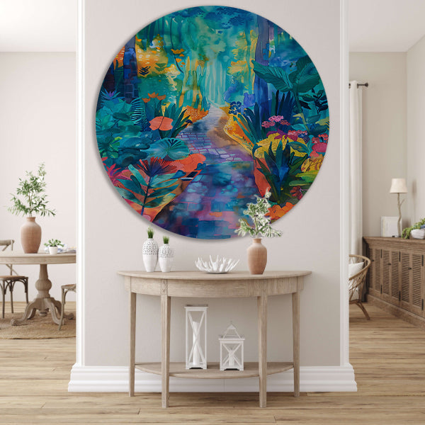 Kleurrijke aquarel van een zomerlandschap aluminium muurcirkel