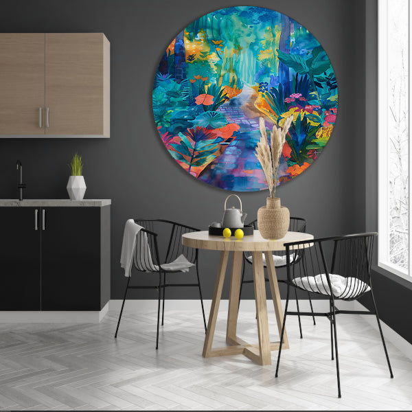 Kleurrijke aquarel van een zomerlandschap aluminium muurcirkel