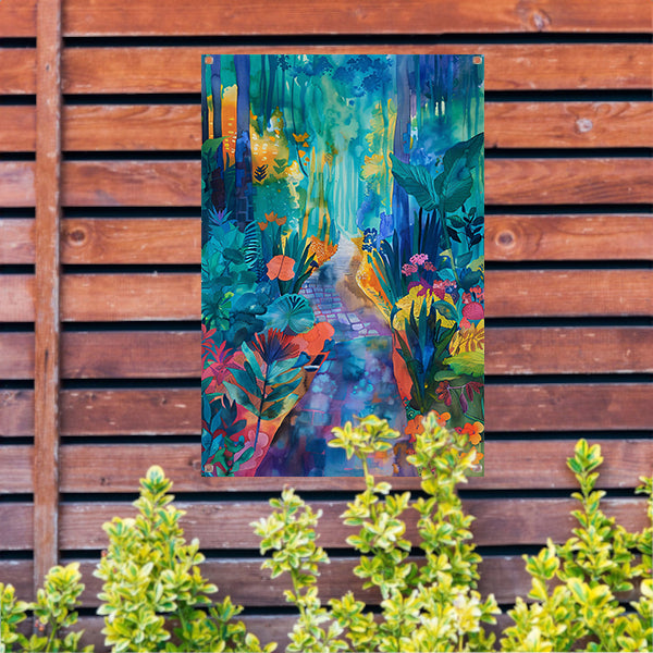 Kleurrijke aquarel van een zomerlandschap tuinposter