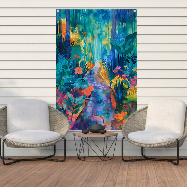 Kleurrijke aquarel van een zomerlandschap tuinposter
