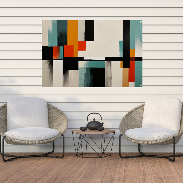 Abstracte moderne schilderij in Japandi stijl tuinposter