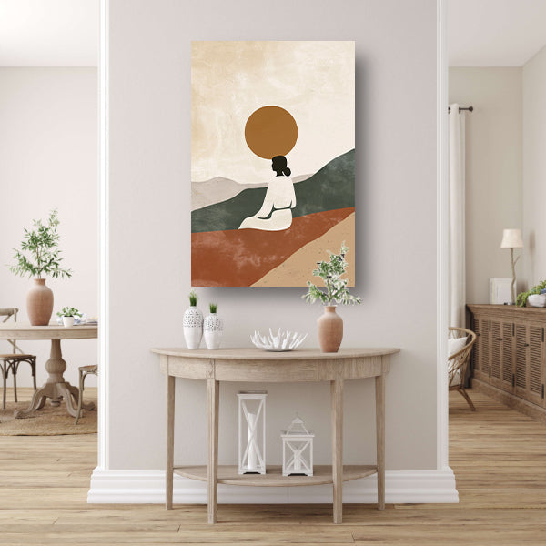 Contemplatieve vrouw in minimalistisch landschap poster