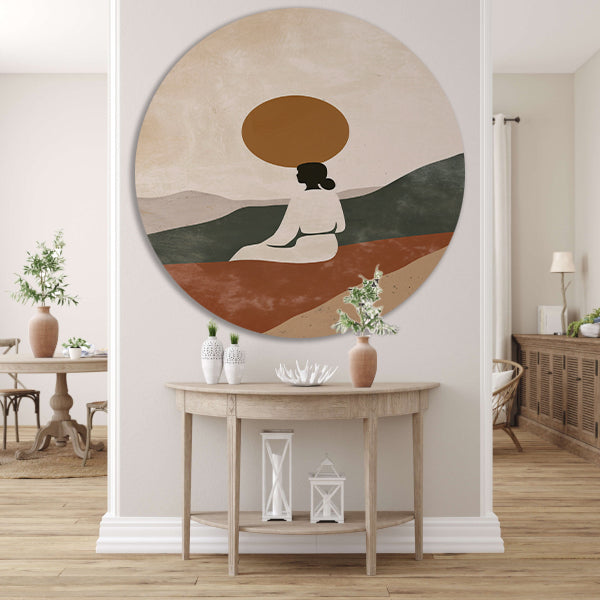Contemplatieve vrouw in minimalistisch landschap canvas