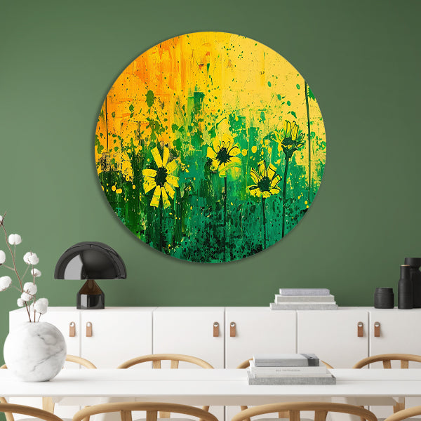 Abstract bloemenveld met levendige kleuren aluminium muurcirkel