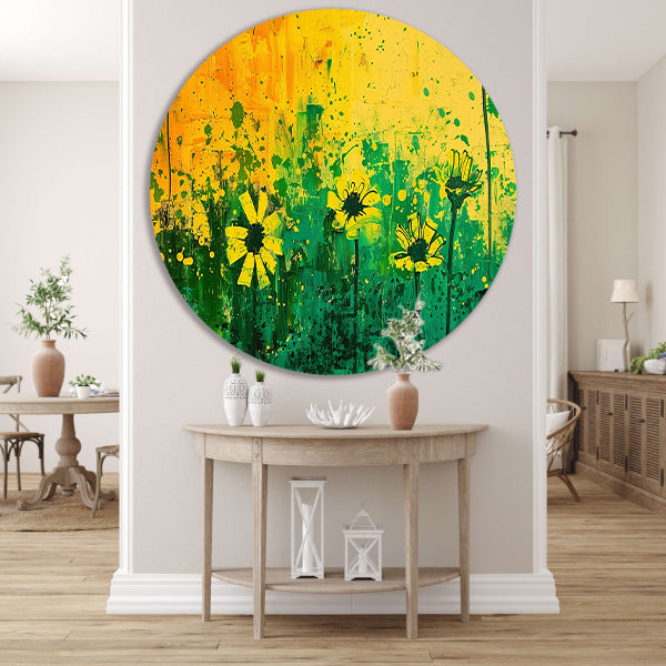 Abstract bloemenveld met levendige kleuren aluminium muurcirkel