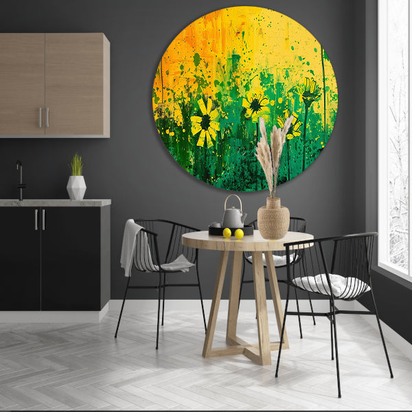 Abstract bloemenveld met levendige kleuren aluminium muurcirkel