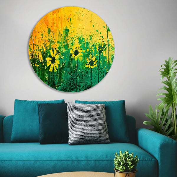 Abstract bloemenveld met levendige kleuren aluminium muurcirkel