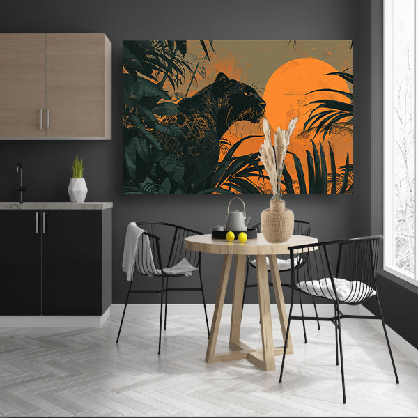 Panter in jungle bij zonsondergang schilderij acrylglas