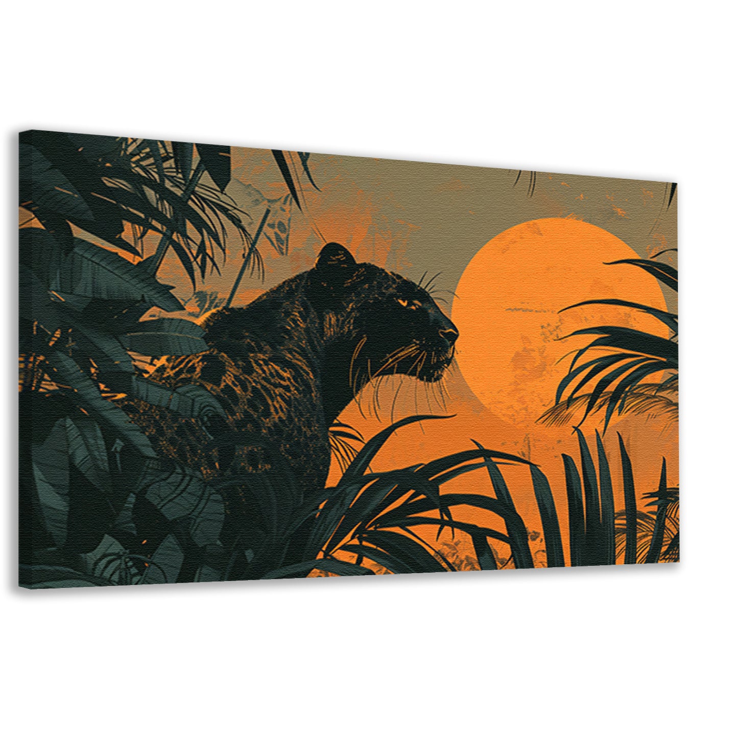 Panter in jungle bij zonsondergang schilderij canvas