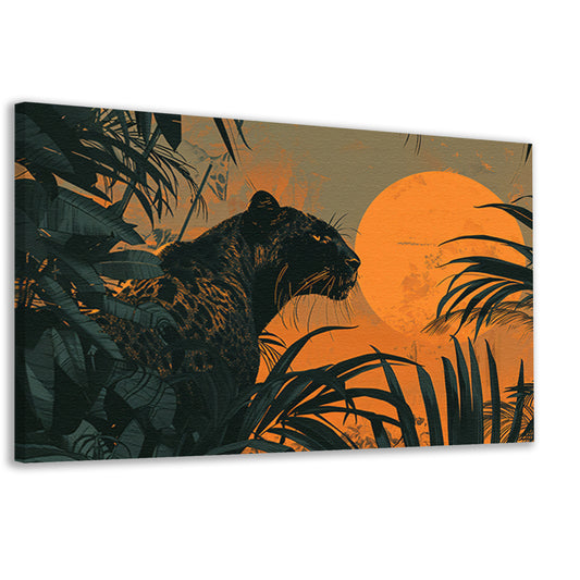Panter in jungle bij zonsondergang schilderij canvas