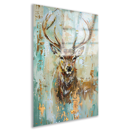 Abstract hertenschilderij met gouden accenten acrylglas