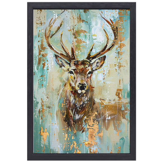 Abstract hertenschilderij met gouden accenten canvas met baklijst