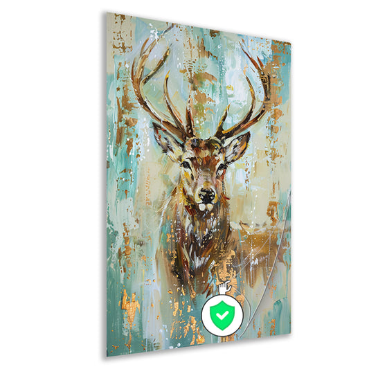 Abstract hertenschilderij met gouden accenten poster