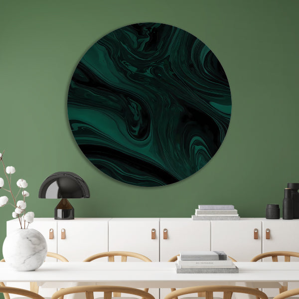 Abstracte Donkergroene en Zwarte Vloeibare Dynamiek aluminium muurcirkel