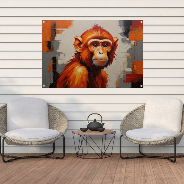 Abstract Oranje Aap in Moderne Kunst tuinposter