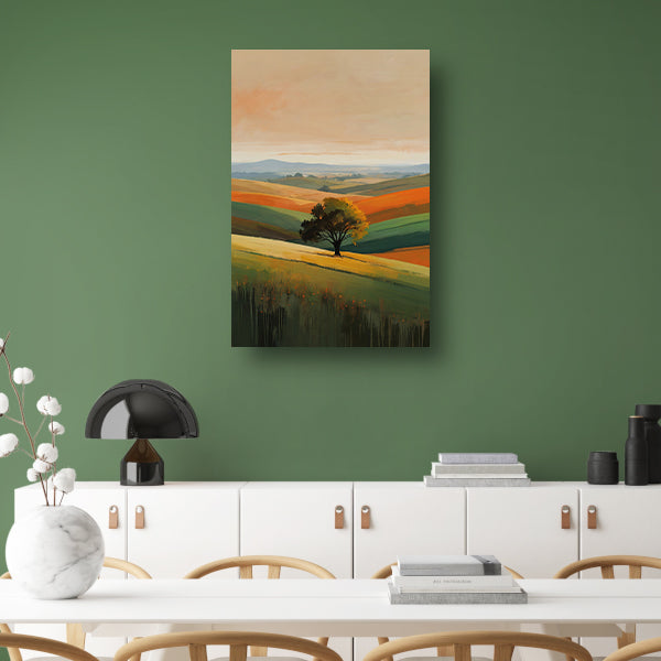 Boom in Herfstkleuren op Golvende Heuvels canvas