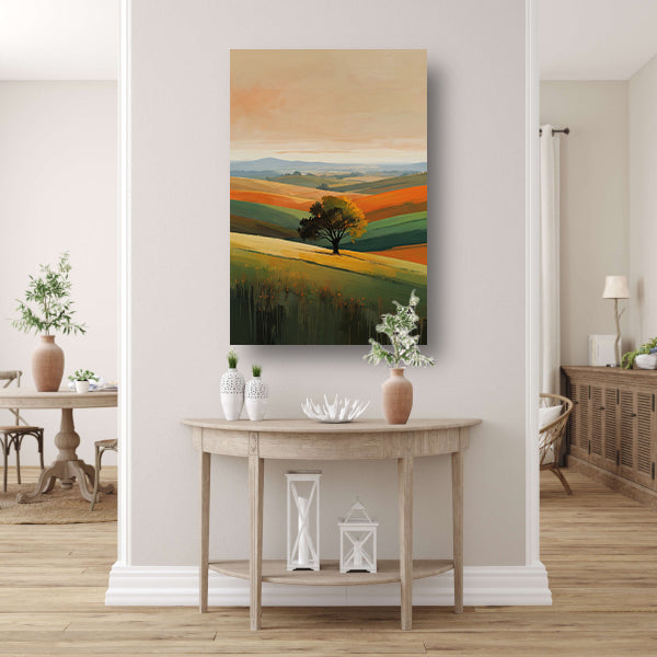 Boom in Herfstkleuren op Golvende Heuvels canvas