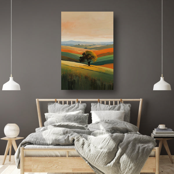 Boom in Herfstkleuren op Golvende Heuvels canvas