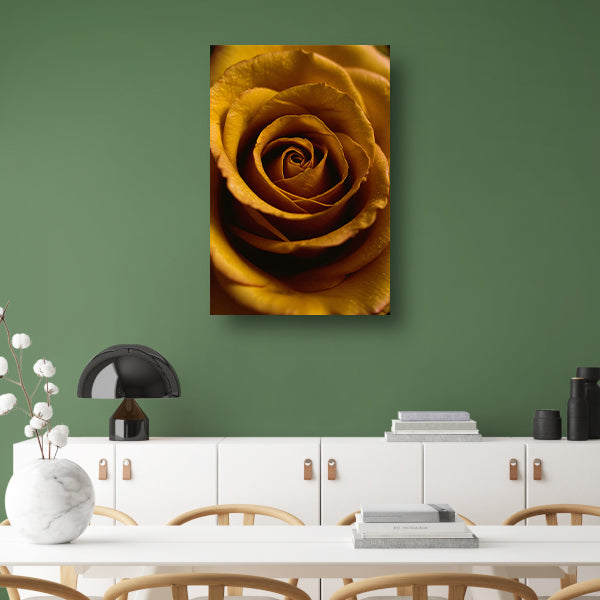 Gouden ochtenddauw op gele roos canvas