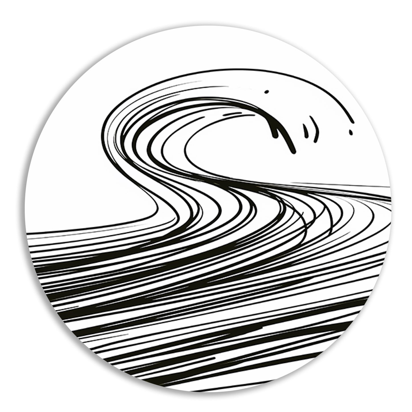 Zwart-wit minimalistische golf lijnkunst aluminium muurcirkel