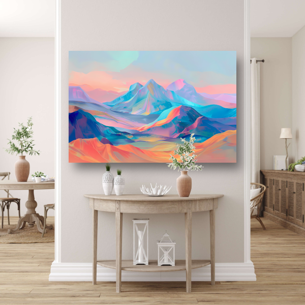 Droomachtige pastelkleurige abstracte berglandschap canvas