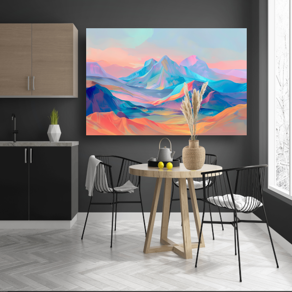 Droomachtige pastelkleurige abstracte berglandschap canvas