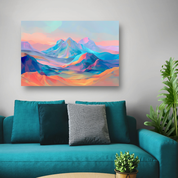Droomachtige pastelkleurige abstracte berglandschap canvas