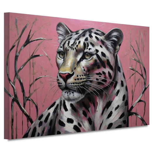 Majestueus Luipaard op Roze Achtergrond canvas