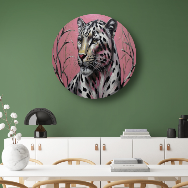 Majestueus Luipaard op Roze Achtergrond aluminium muurcirkel