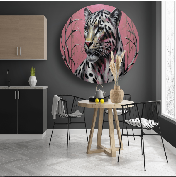 Majestueus Luipaard op Roze Achtergrond aluminium muurcirkel