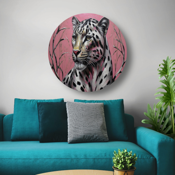 Majestueus Luipaard op Roze Achtergrond aluminium muurcirkel