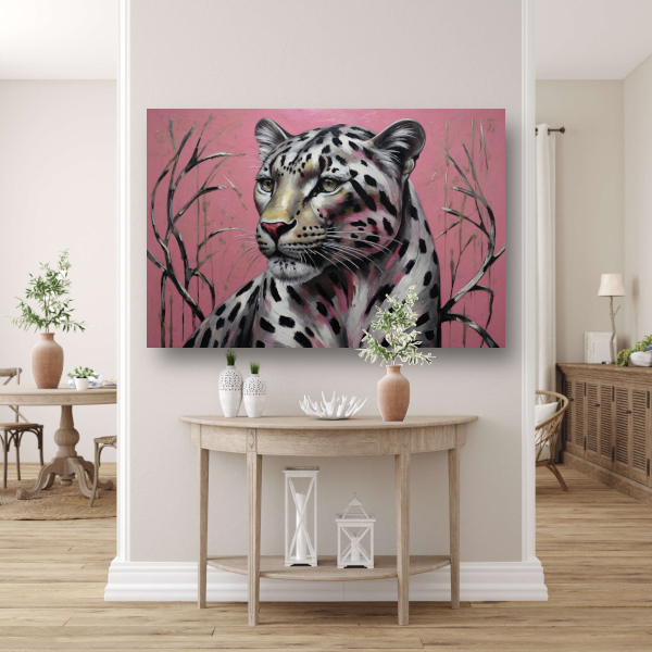 Majestueus Luipaard op Roze Achtergrond poster