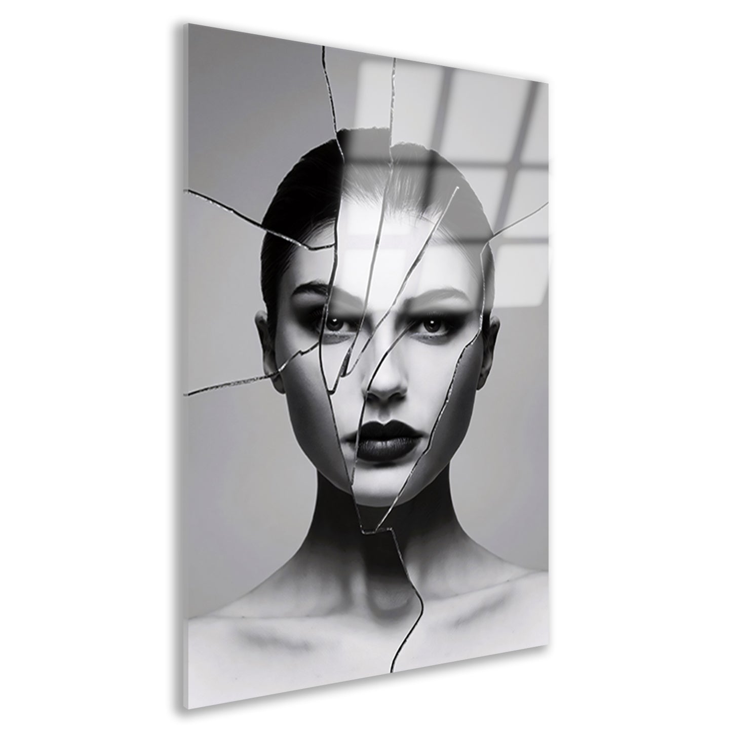 Gebroken gezicht in zwart-witcontrast acrylglas