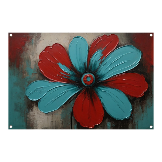 Abstracte Turquoise en Rode Bloem Kunstwerk tuinposter