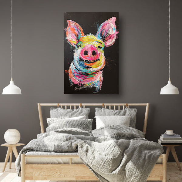 Kleurrijk portret van een vrolijk varken canvas
