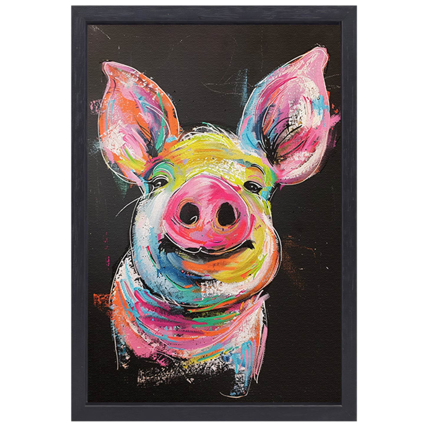 Kleurrijk portret van een vrolijk varken canvas met baklijst