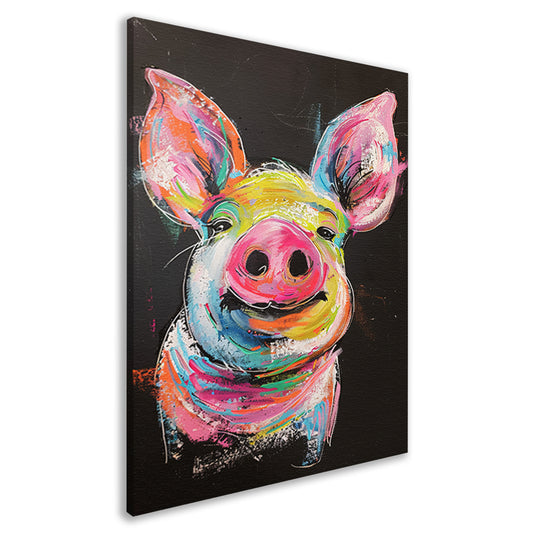 Kleurrijk portret van een vrolijk varken canvas